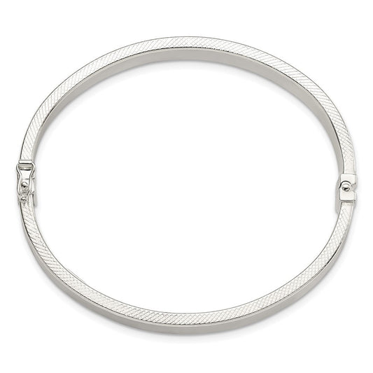 Sterling Silver Polished & Textured Hinged Bangle QB1421