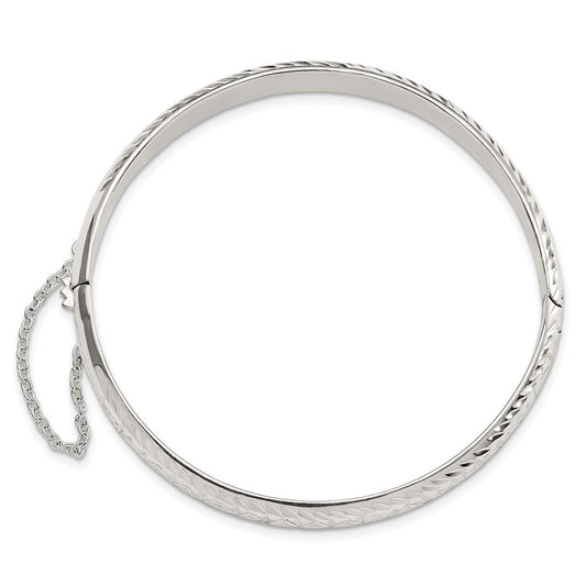 Sterling Silver Polished and D/C 7.25mm Hinged  Bangle QB1425
