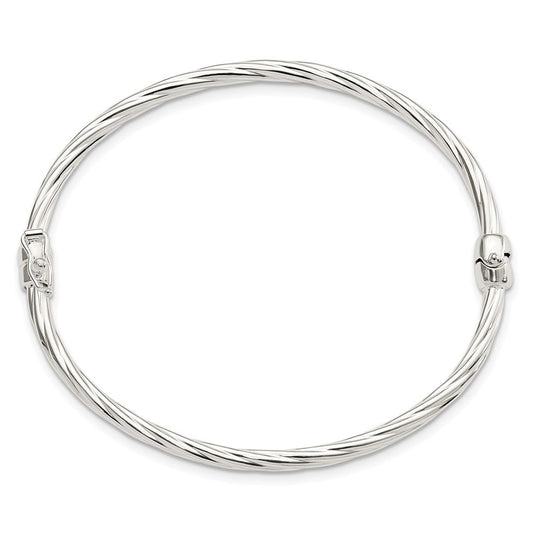 Sterling Sliver Polished Twisted Hinged Bangle QB1428