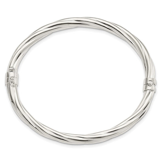 Sterling Silver Polished Twisted Hinged Bangle QB1429