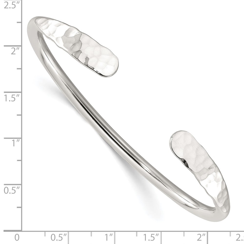 Sterling Silver Polished with Hammered Ends Cuff Bangle QB1450