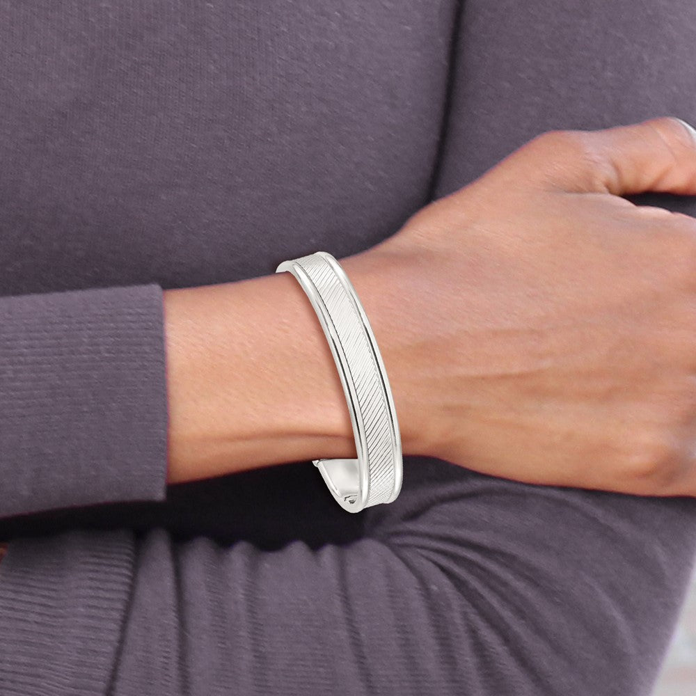 Sterling Silver Polished Textured Cuff Bangle Bracelet QB1453