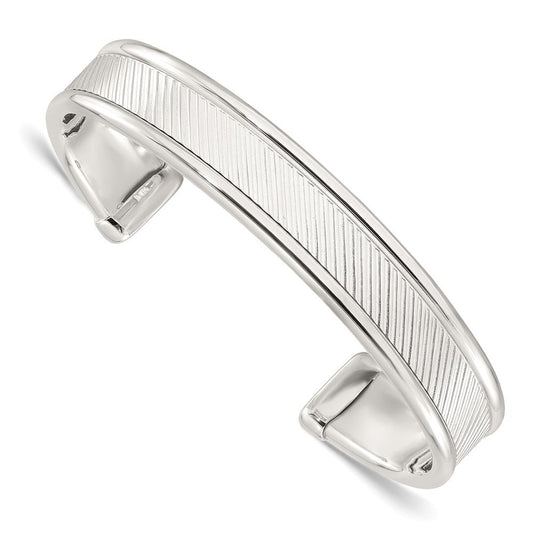 Sterling Silver Polished Textured Cuff Bangle Bracelet QB1453