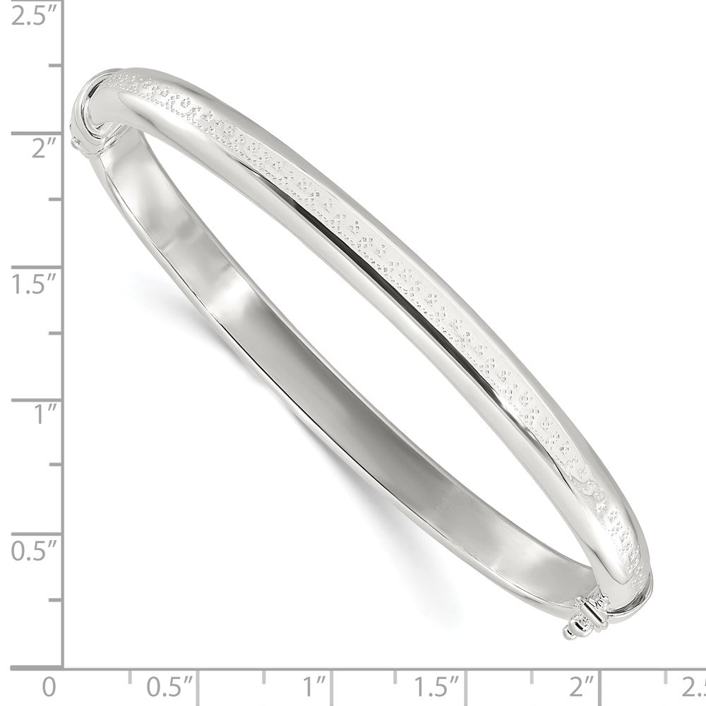 Sterling Silver Polished Textured Hinged Bangle Bracelet QB1511