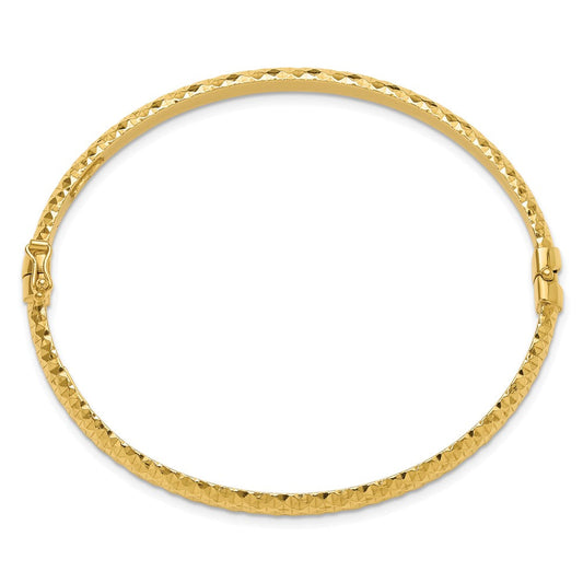 Sterling Silver Polished Gold-tone Textured Hinged Bangle Bracelet QB1512