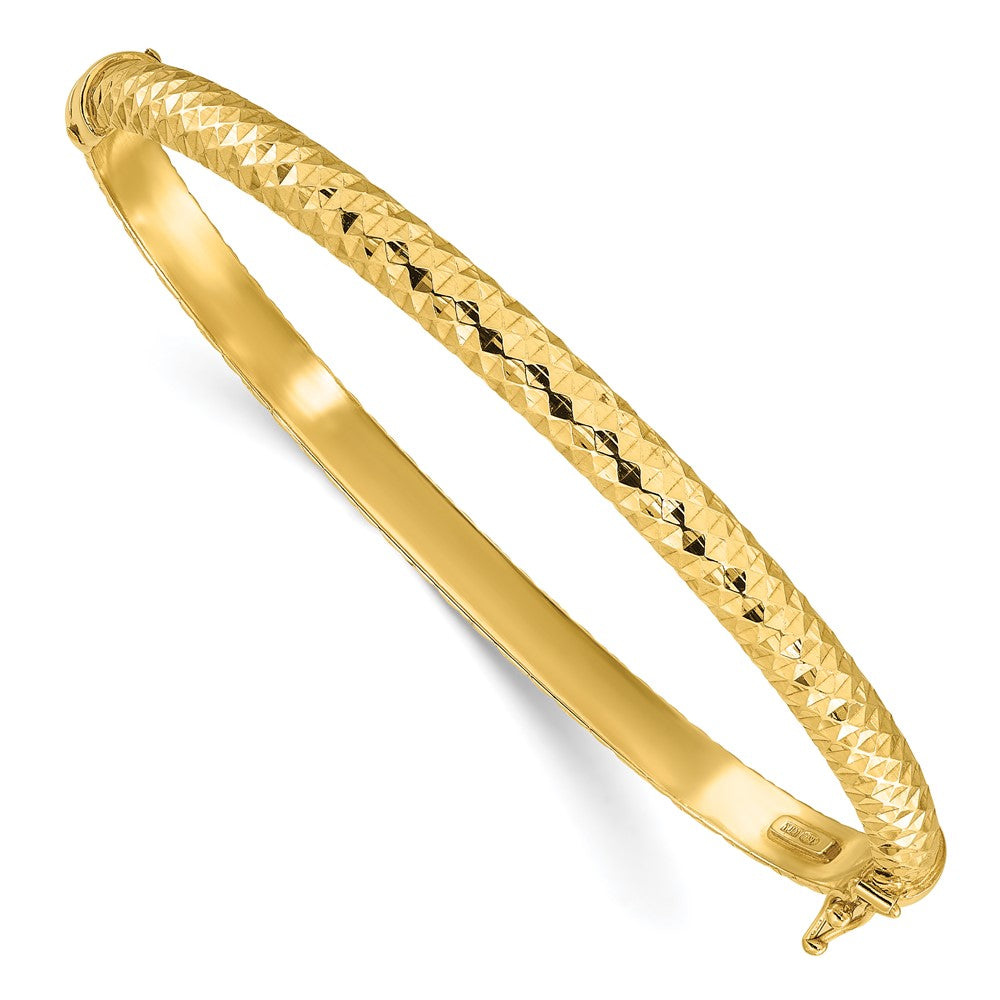 Sterling Silver Polished Gold-tone Textured Hinged Bangle Bracelet QB1512