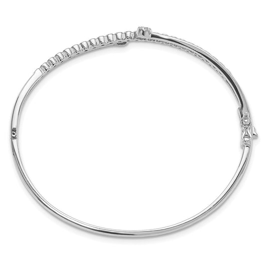Sterling Silver Rhodium-plated Polished CZ Hinged Bangle Bracelet QB1540