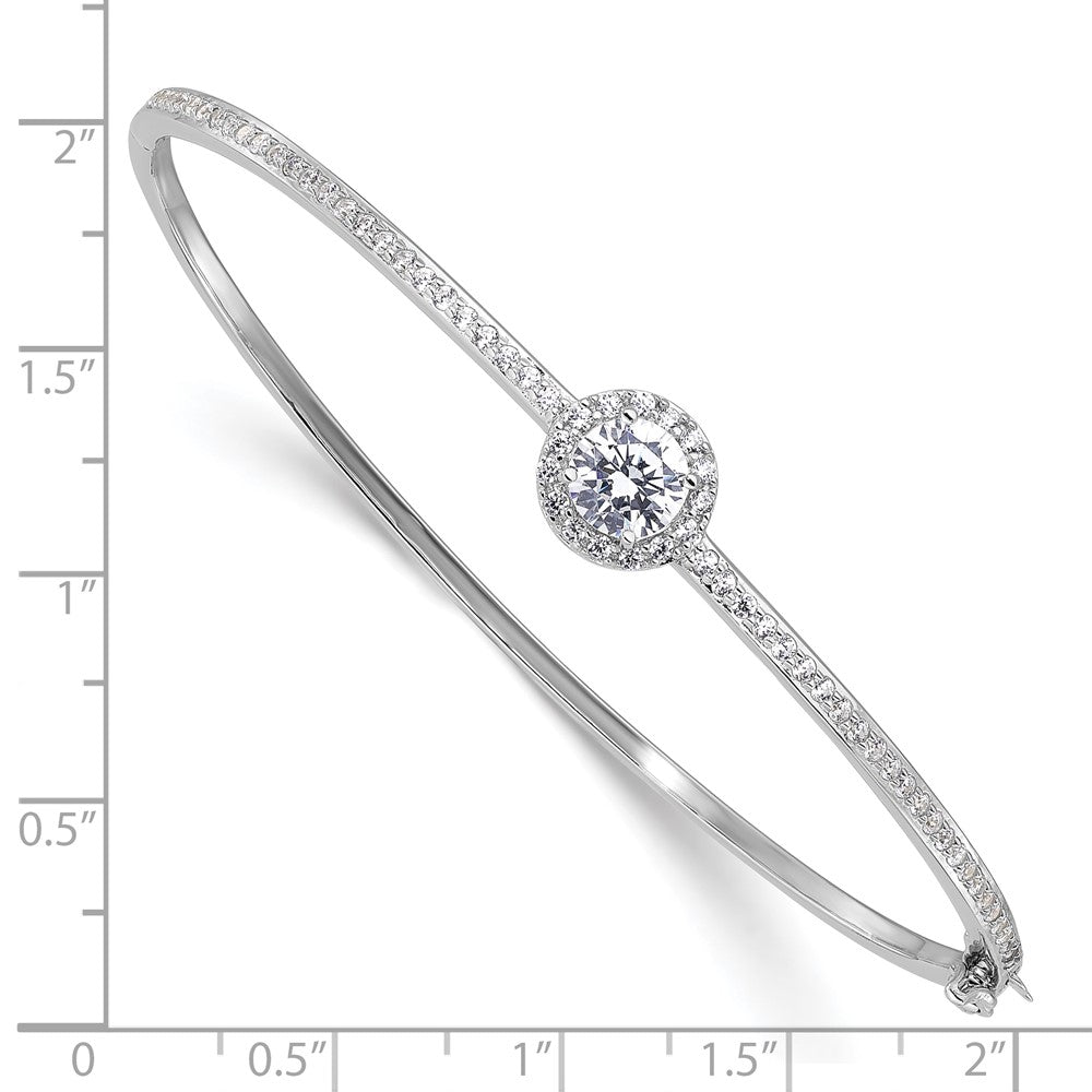 Sterling Silver Rhodium-plated Polished CZ Hinged Bangle Bracelet QB1542