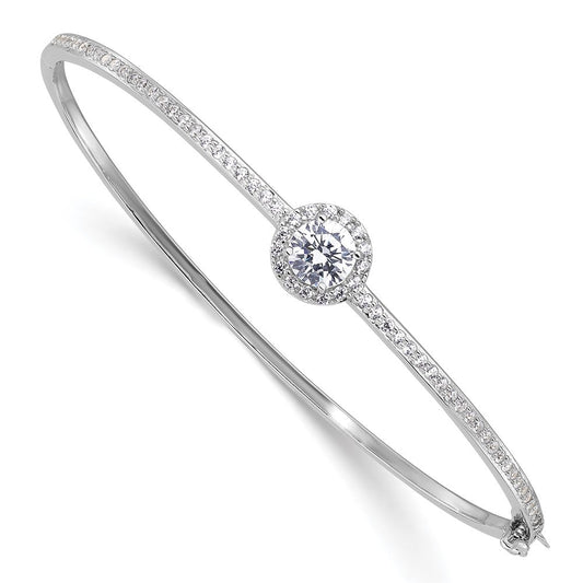 Sterling Silver Rhodium-plated Polished CZ Hinged Bangle Bracelet QB1542