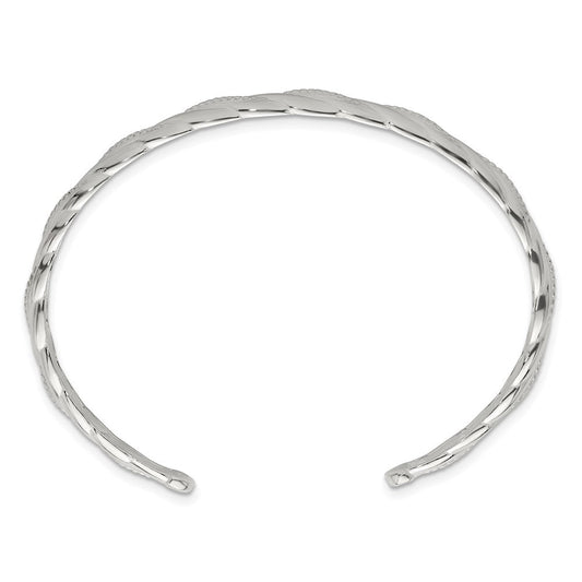 Sterling Silver Polished and Textured Twisted Cuff Bangle Bracelet QB1563