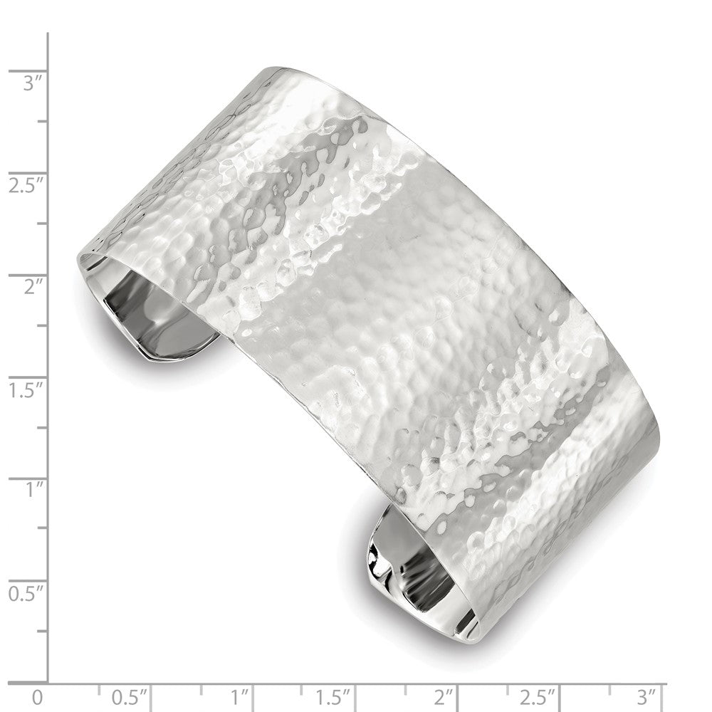 Sterling Silver Polished 30mm Flat Hammered Cuff Bangle QB1565