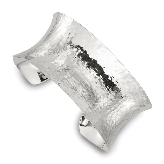 Sterling Silver Polished 30mm Concave Hammered Cuff Bangle QB1568