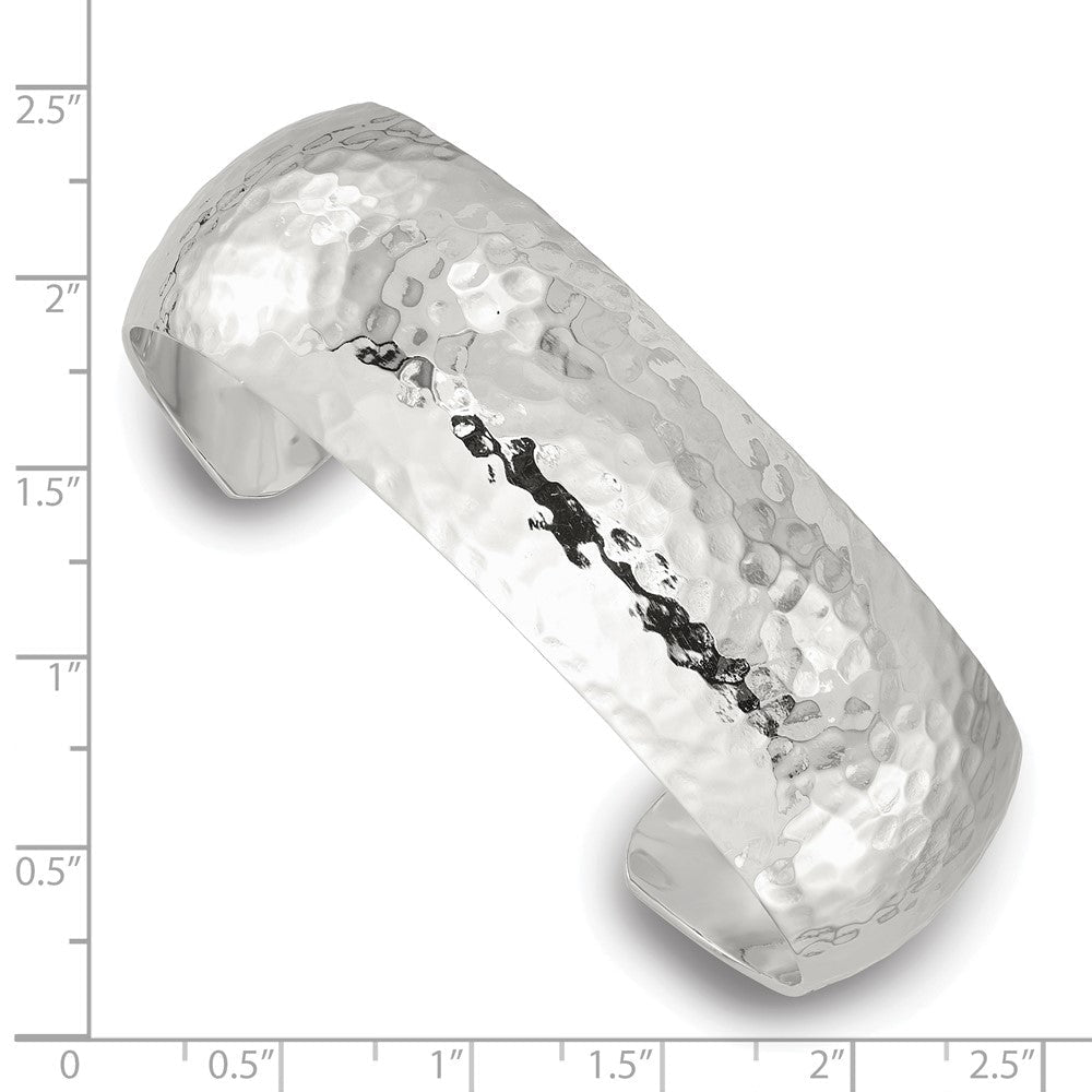 Sterling Silver Polished 20mm Domed Hammered Cuff Bangle QB1571