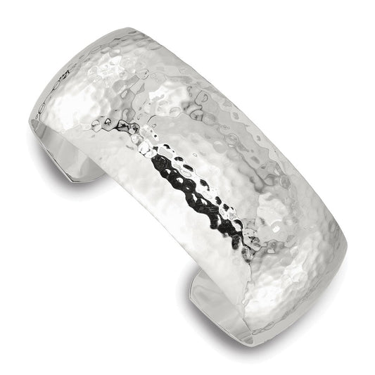 Sterling Silver Polished 25mm Domed Hammered Cuff Bangle QB1572