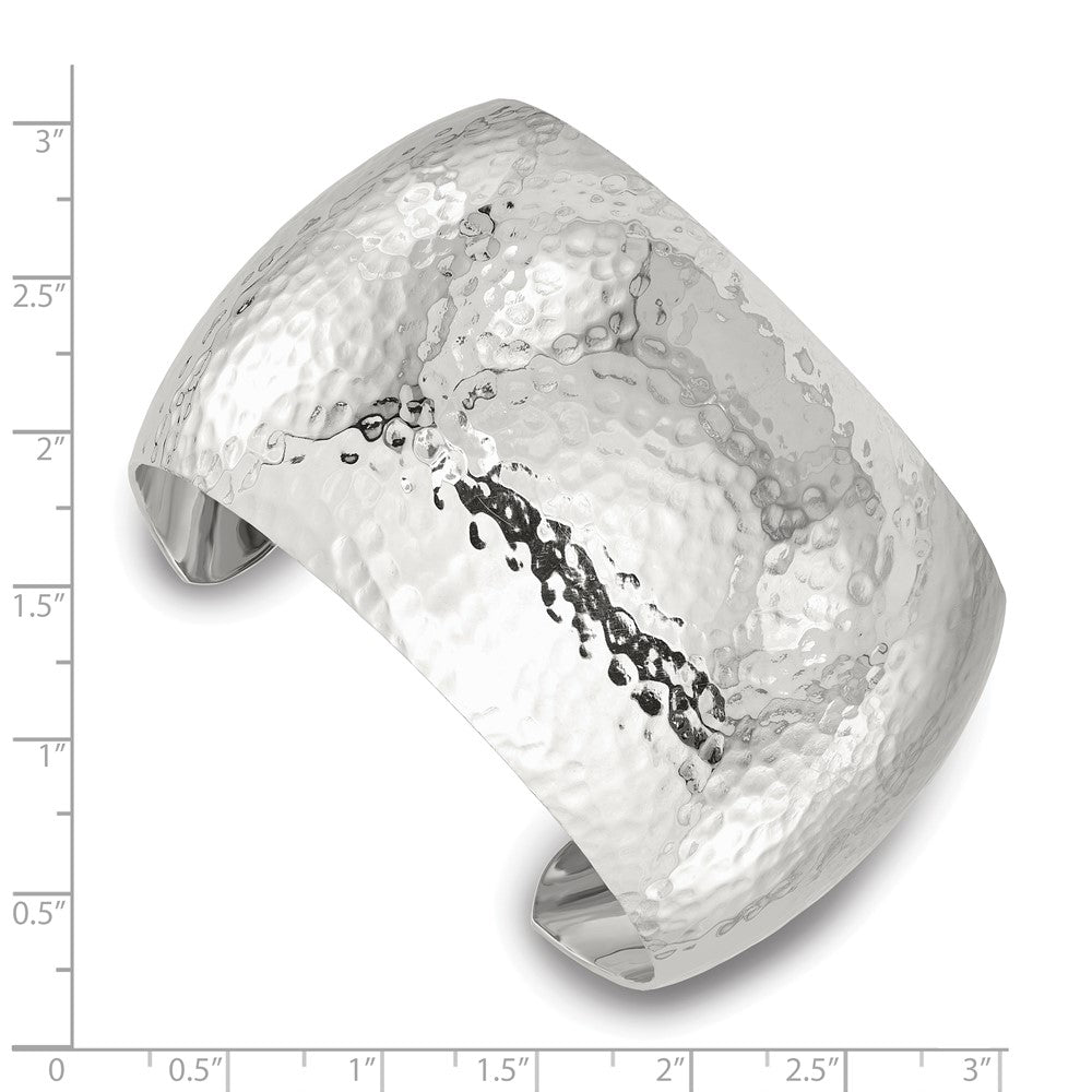 Sterling Silver Polished 40mm Domed Hammered Cuff Bangle QB1574