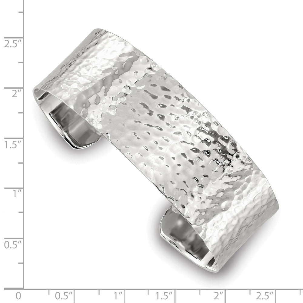 Sterling Silver Polished 20mm Flat Hammered Cuff Bangle QB1576