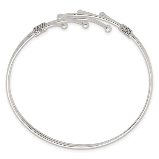 Sterling Silver Polished Twisted and Beaded Fancy Triple Band Cuff Bangle Bracelet QB1583