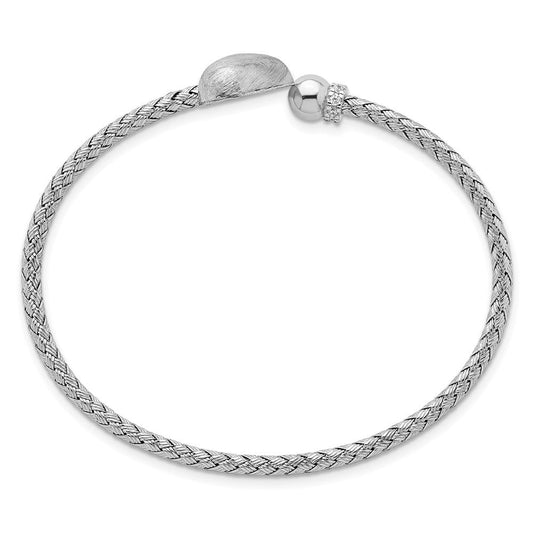 Sterling Silver Rhodium-plated Brushed Heart and CZ Flexible Cuff Bangle QB1585