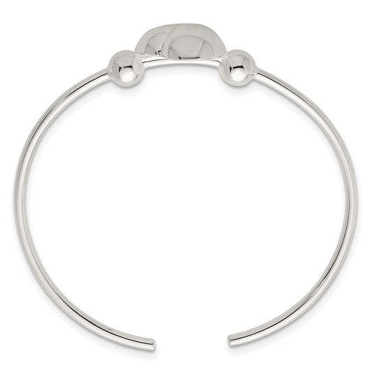 Sterling Silver Polished and Beaded Domed Heart Cuff Bangle QB1593