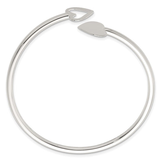 Sterling Silver Polished Double Heart Flexible Cuff Bangle QB1594