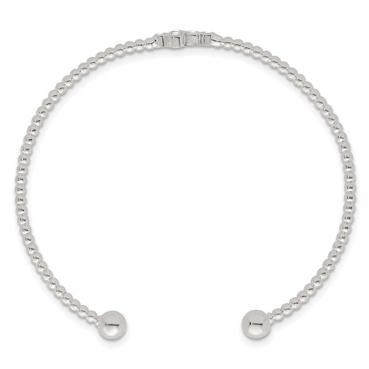 Sterling Silver Polished and Beaded CZ Cross Cuff Bangle QB1595