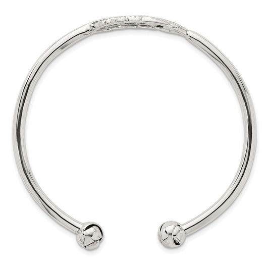Sterling Silver Polished and Grooved Feather Cuff Bangle QB1596