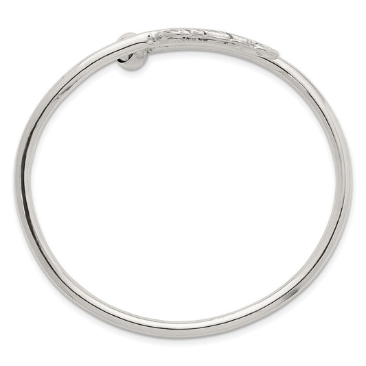 Sterling Silver Polished and Grooved Feather Bypass Cuff Bangle QB1597
