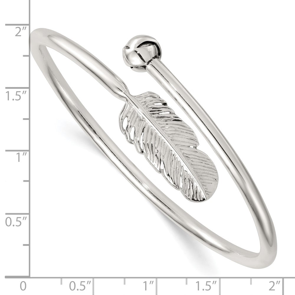 Sterling Silver Polished and Grooved Feather Bypass Cuff Bangle QB1597