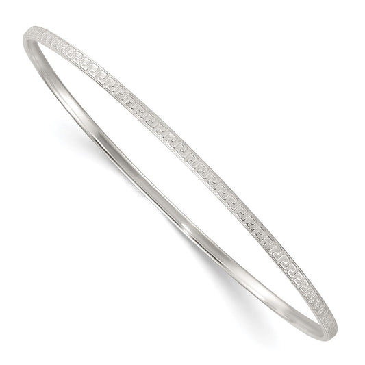 Sterling Silver Polished and Textured 2.50mm Greek Key Slip-on Bangle Bracelet QB1601
