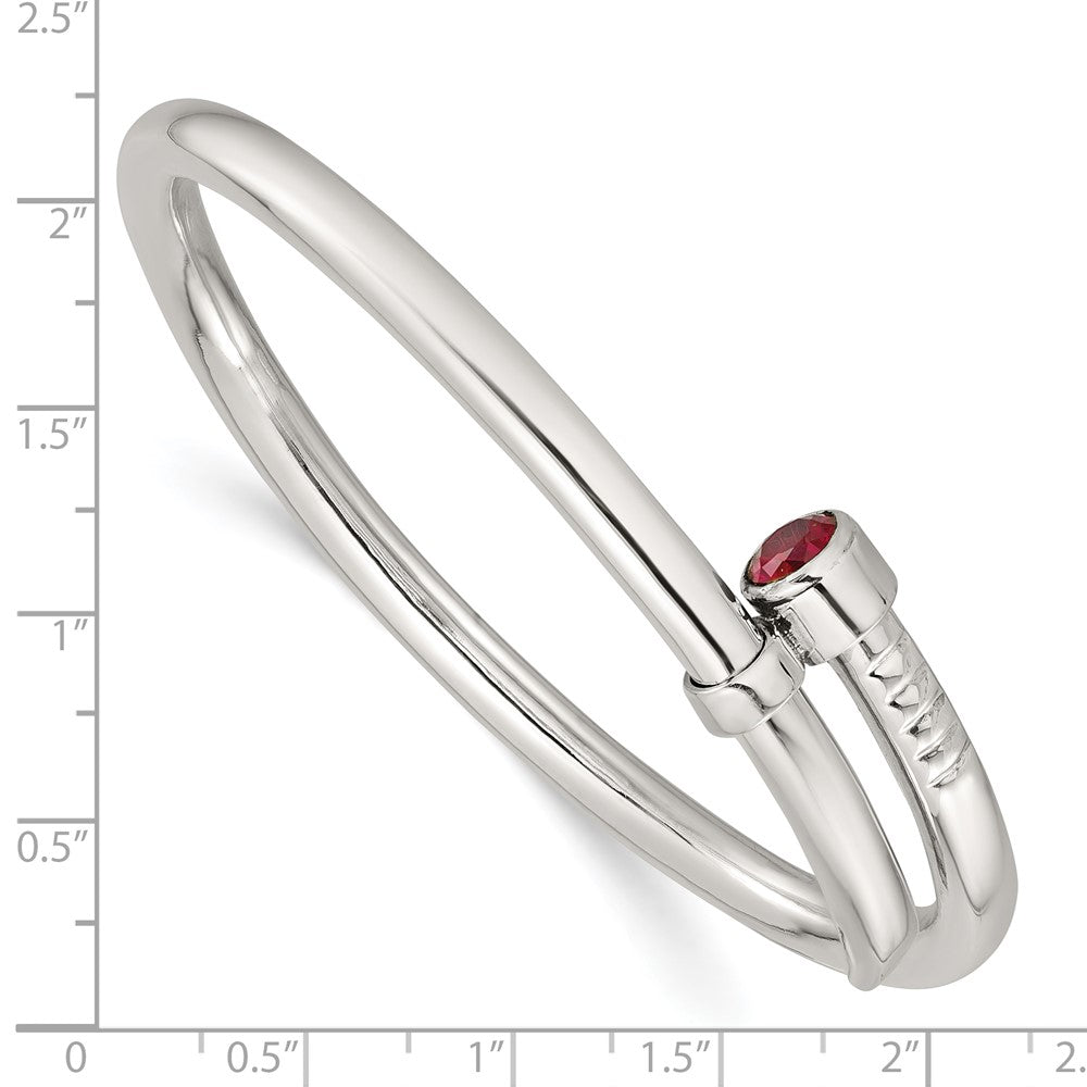 Sterling Silver Polished Red CZ Slip On Expandable Bangle QB1612