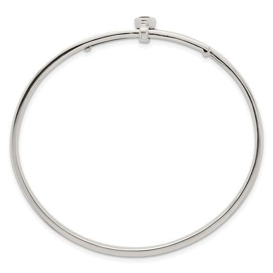 Sterling Silver Polished Oval Red CZ Slip On Expandable Bangle QB1613
