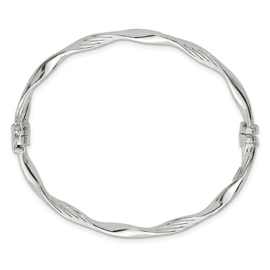 Sterling Silver Polished and Textured Twisted 4.00mm Hinged Bangle QB1623