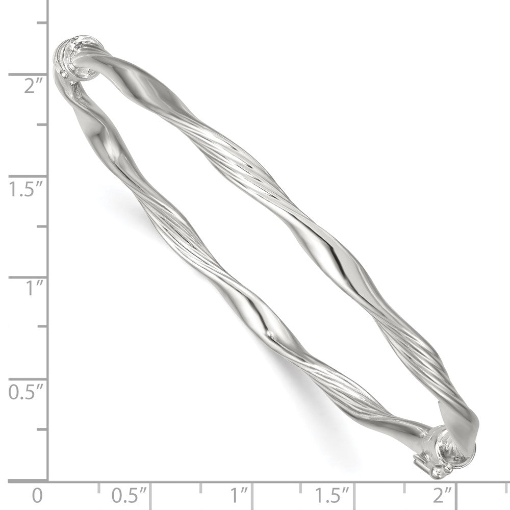 Sterling Silver Polished and Textured Twisted 4.00mm Hinged Bangle QB1623
