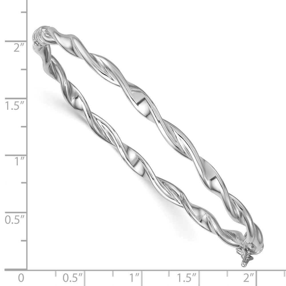 Sterling Silver Rhodium-plated Polished Twisted 4.00mm Hinged Bangle QB1624