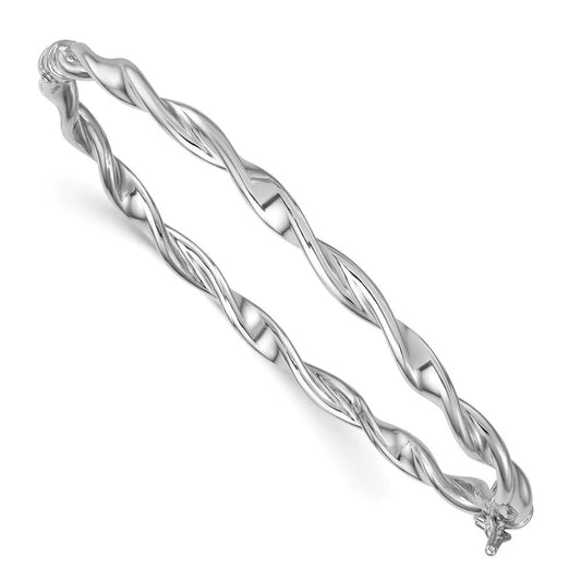 Sterling Silver Rhodium-plated Polished Twisted 4.00mm Hinged Bangle QB1624