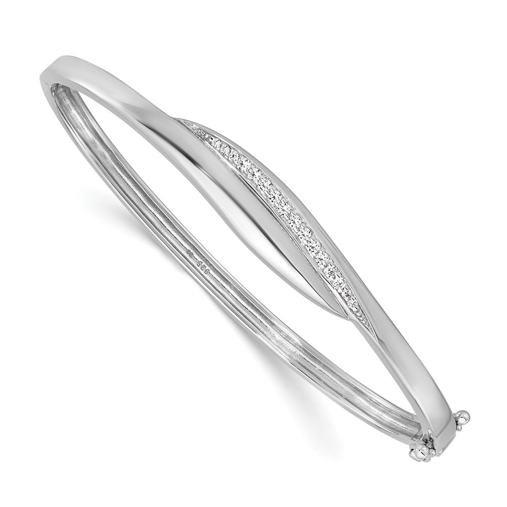 Sterling Silver Rhodium-plated CZ Polished Hinged Bangle QB1627