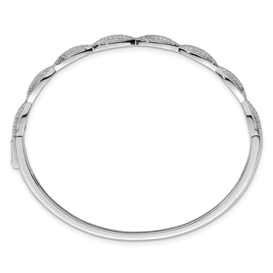 Sterling Silver Rhodium-plated Polished Fancy Scalloped CZ Hinged Bangle QB1629