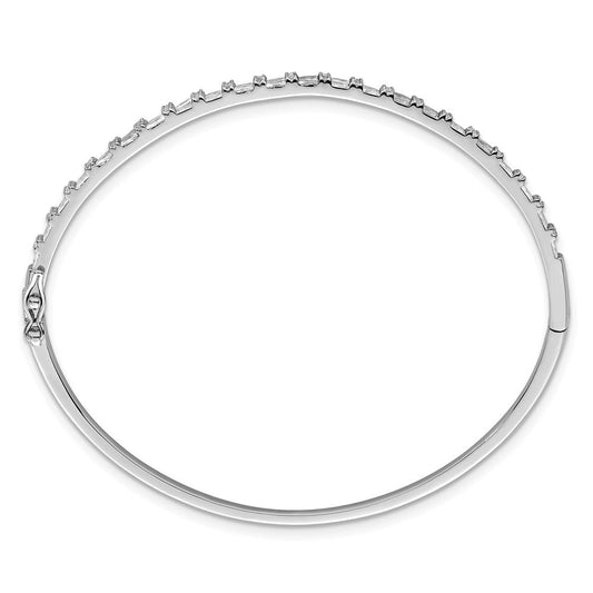 Sterling Silver Rhodium-plated Polished Round and Emerald-shape CZ Fancy Hinged Bangle QB1630