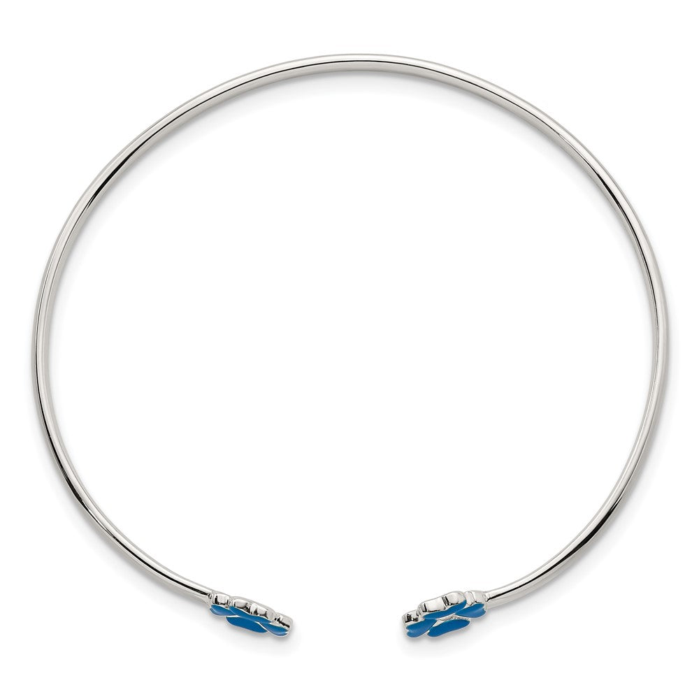 Sterling Silver Polished Blue Enamel Clover Childrens Cuff Bracelet QB1635