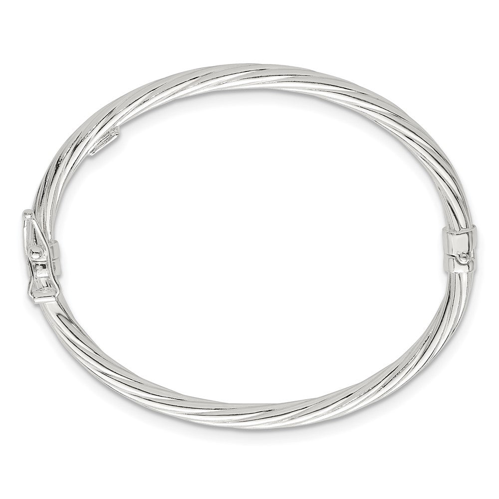 Sterling Silver Polished Twisted and Textured 3.00mm Hinged Baby Bangle QB1636