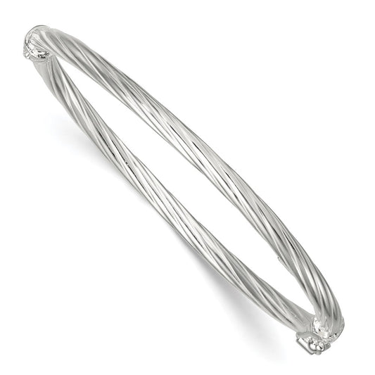 Sterling Silver Polished Twisted and Textured 3.00mm Hinged Baby Bangle QB1636