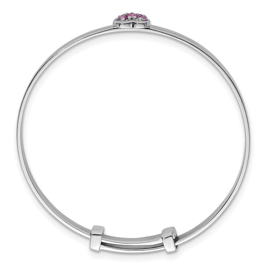 Sterling Silver Rhodium-plated Polished Pink CZ Heart Childrens Expandable Bangle QB1638