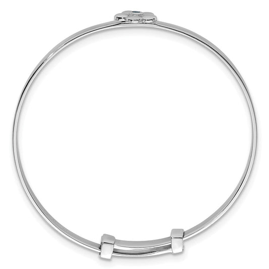 Sterling Silver Rhodium-plated Polished Blue CZ Flower Childrens Expandable Bangle QB1640
