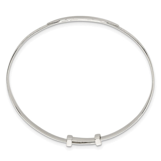 Sterling Silver Polished Claddagh Childrens Expandable Slip-on ID Bangle QB1646
