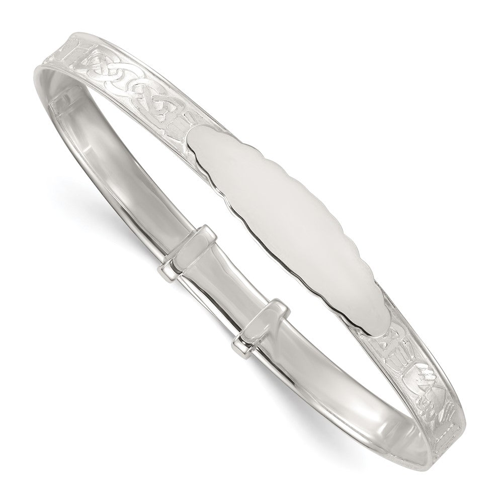 Sterling Silver Polished Claddagh Childrens Expandable Slip-on ID Bangle QB1646