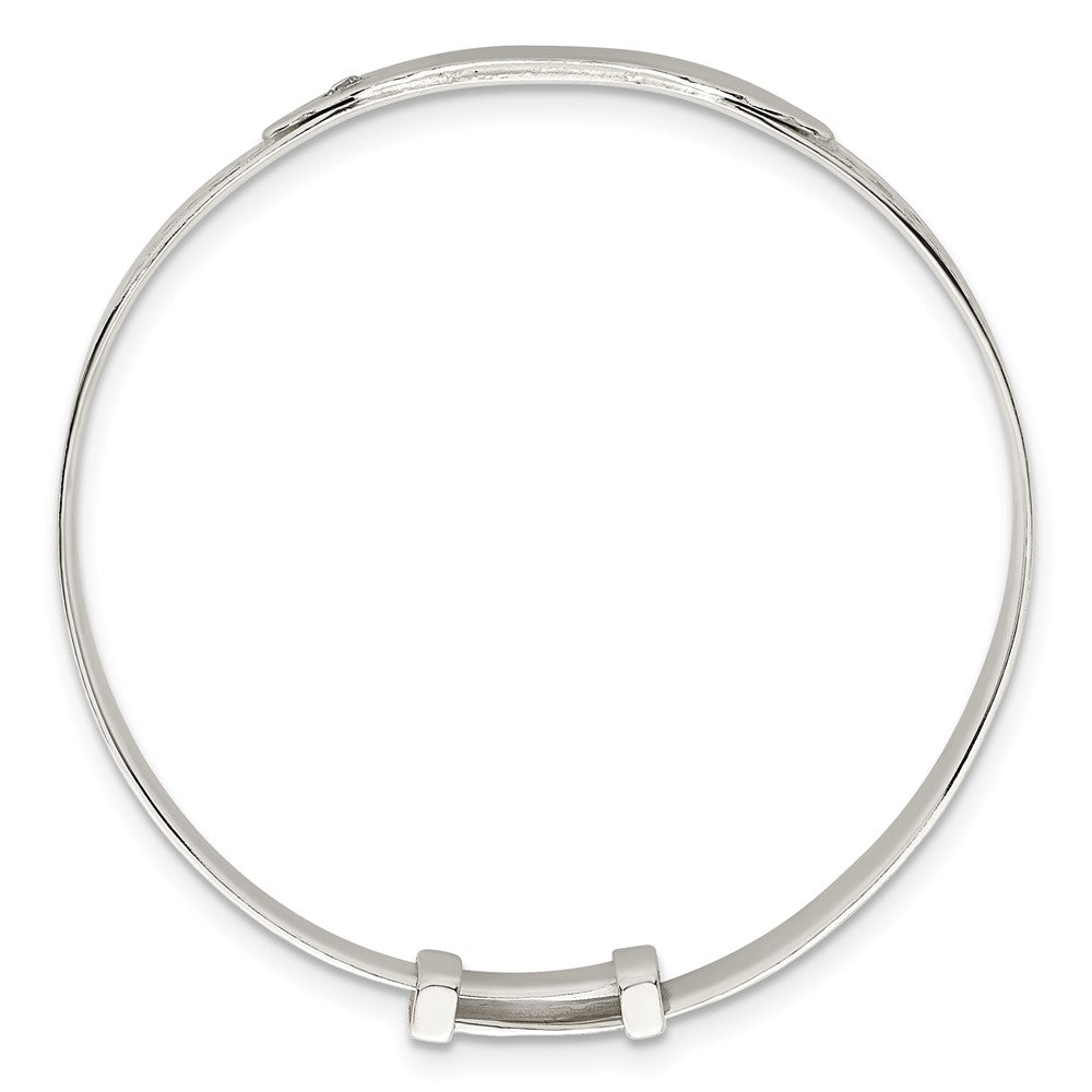 Sterling Silver Polished White CZ Claddagh Expandable Slip-on Baby ID Bangle QB1647