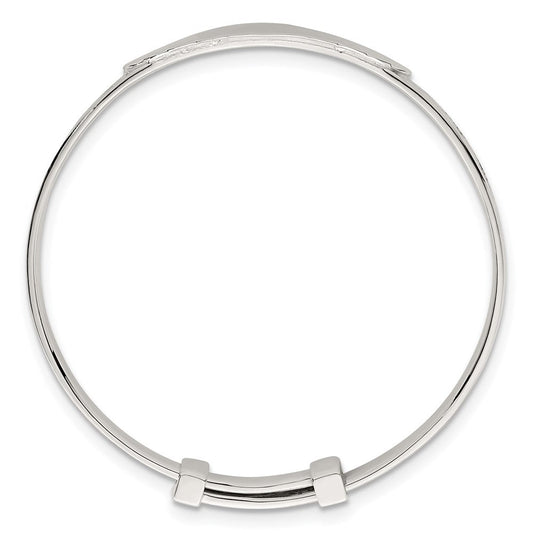 Sterling Silver Polished Textured Floral Expandable Slip-on Baby ID Bangle QB1648