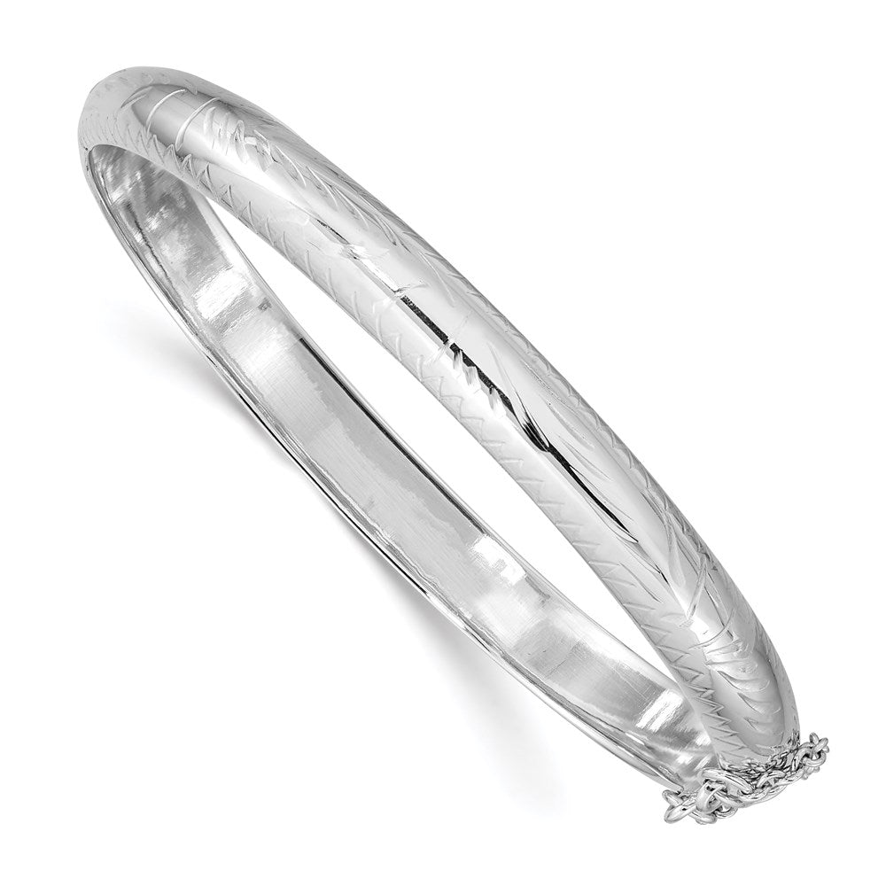 Sterling Silver Rhodium-plated 7mm Fancy Hinged Bangle Bracelet QB18