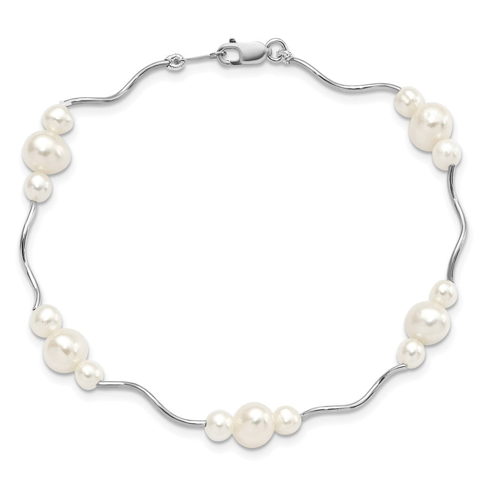 Sterling Silver Rhodium-plated 3-6mm White Near-Round Freshwater Cultured Pearl 7.25 inch Bracelet QB249
