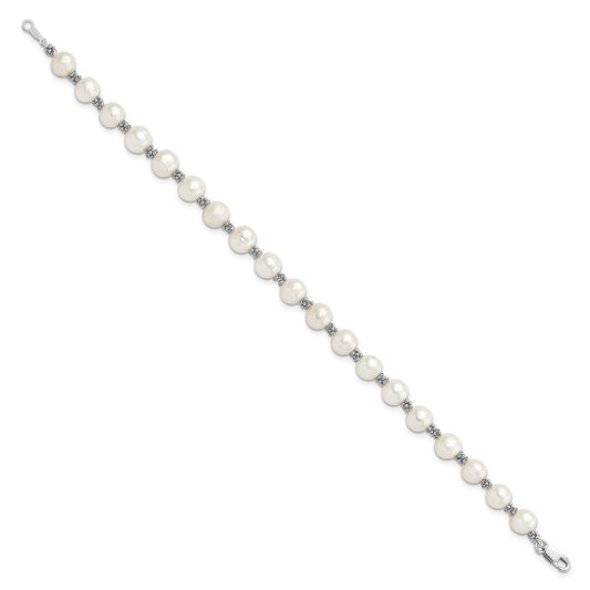 Sterling Silver Rhodium-plated 6-7mm White Round Freshwater Cultured Pearl 7.25 inch Bracelet QB250